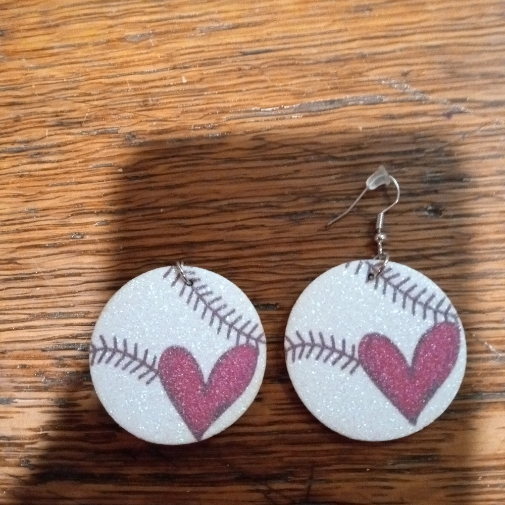 Sparkling Heart Baseball Earrings